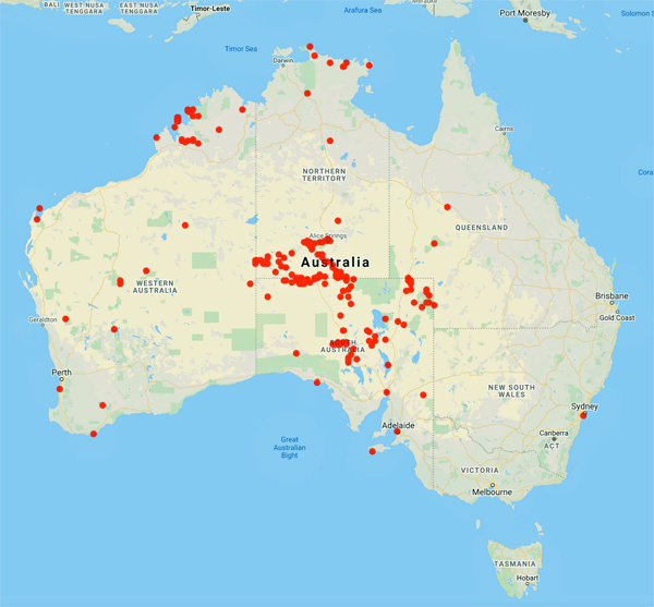 collecting locality map for 'Basedow, H.'