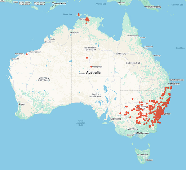 collecting locality map for 'Bishop, W.'