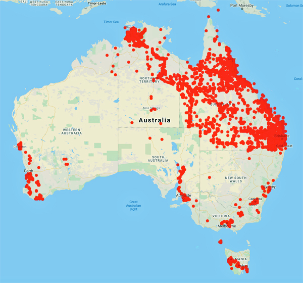 collecting locality map for 'Blake, S.T.'