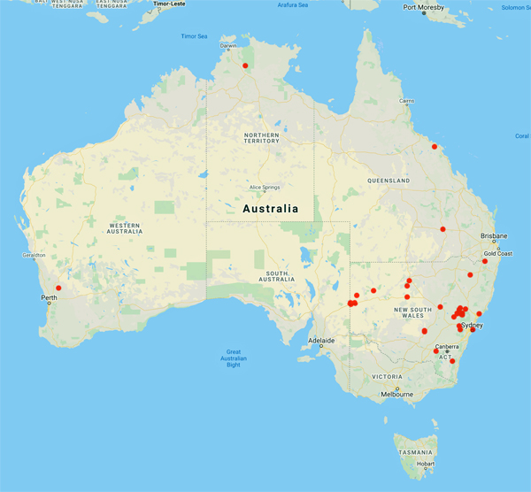 collecting locality map for 'Carne, J.E.'