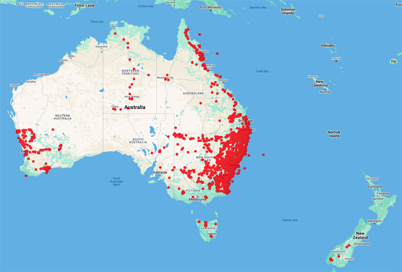 collecting locality map for 'Coveny, R.G.'