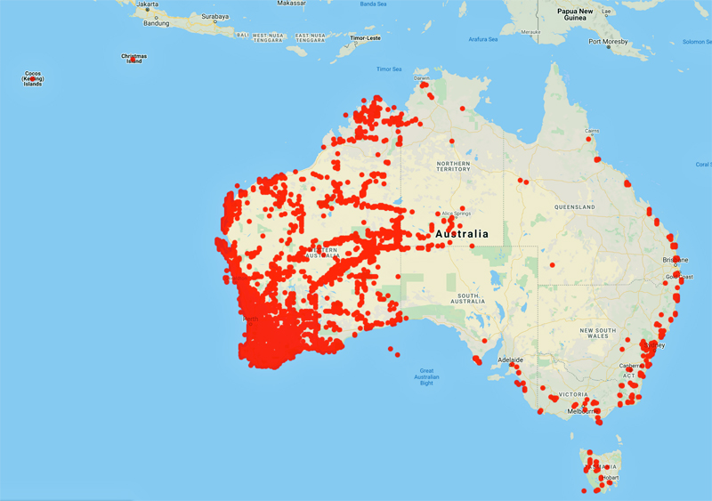 collecting locality map for 'George, A.S.'