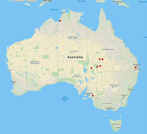 collecting locality map for 'Gregory, A.C.'