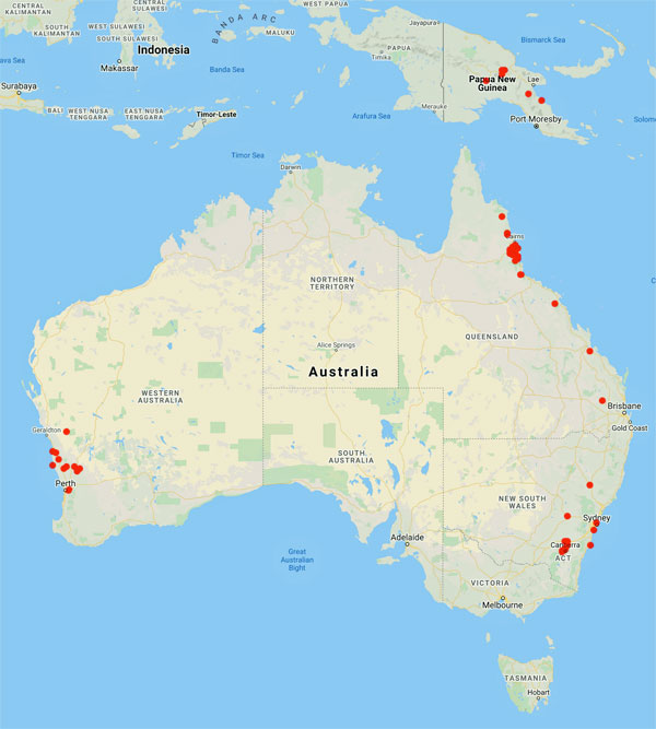 collecting locality map for 'Hewson, H.J.'