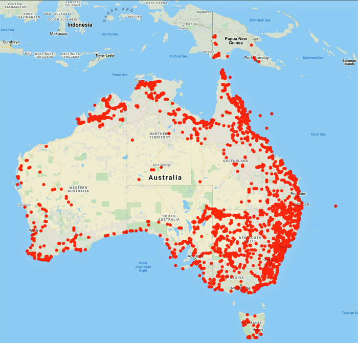 collecting locality map for 'Jacobs, S.W.L.'