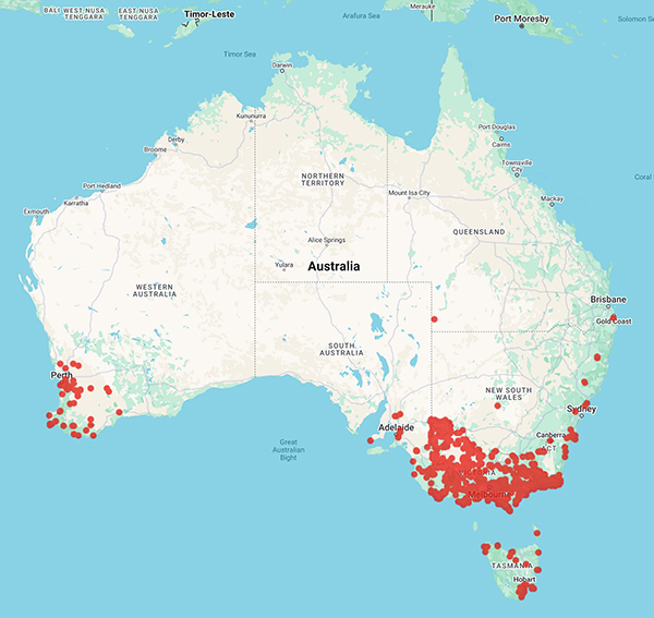 collecting locality map for 'Jeanes, J.A.'