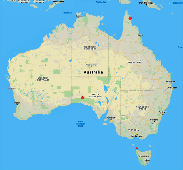 collecting locality map for 'Kershaw, J.A.'