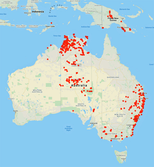 collecting locality map for 'Leach, G.J.'