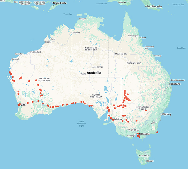 collecting locality map for 'Parr-Smith, G.'
