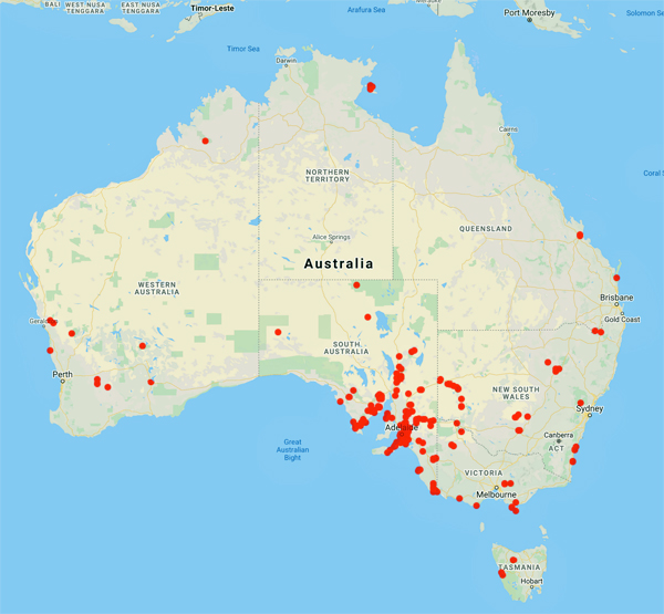 collecting locality map for 'Pearce, R.D.'