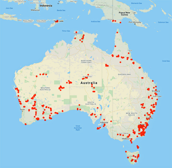 collecting locality map for 'Pryor, L.D.'