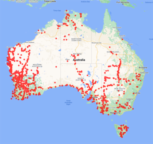 collecting locality map for 'Short, P.S.'