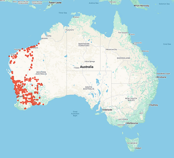 collecting locality map for 'Stacey, C.I.'