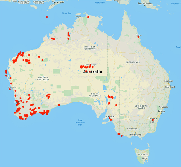 collecting locality map for 'Weston, A.S.'